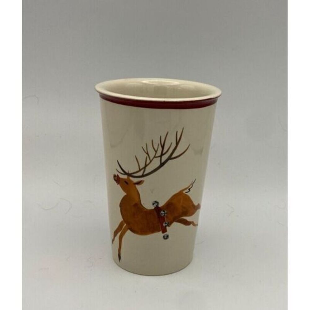 Longaberger Reindeer Travel Tumbler Mug w/ replacement black lid